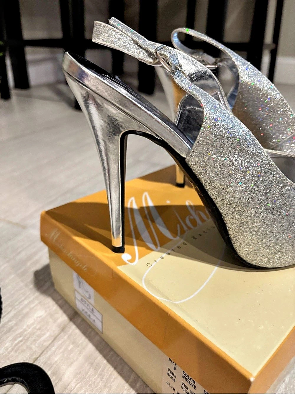 New Glitter Slingback Heels in Silver size 8